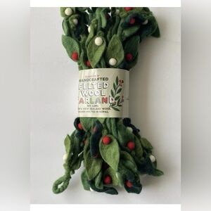 Trader Joe’s Felted Wool Handcrafted Garland Red White Green 9ft Christmas